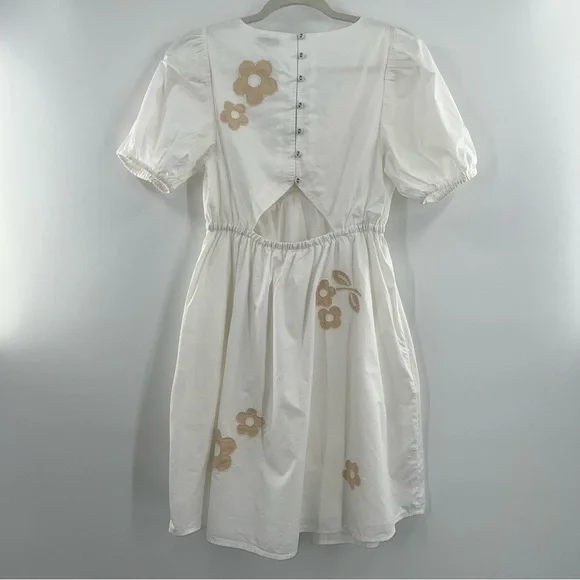 Madewell NWT Annamarie Floral V Neck Cutout Mini Dress in Bright Ivory size 0 - Picture 4 of 11
